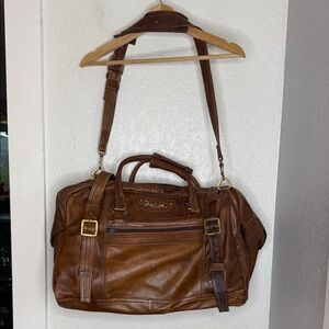 Bugatti Vintage Genuine Leather Duffel Weekender Bag Brown Travel Rugged Lux